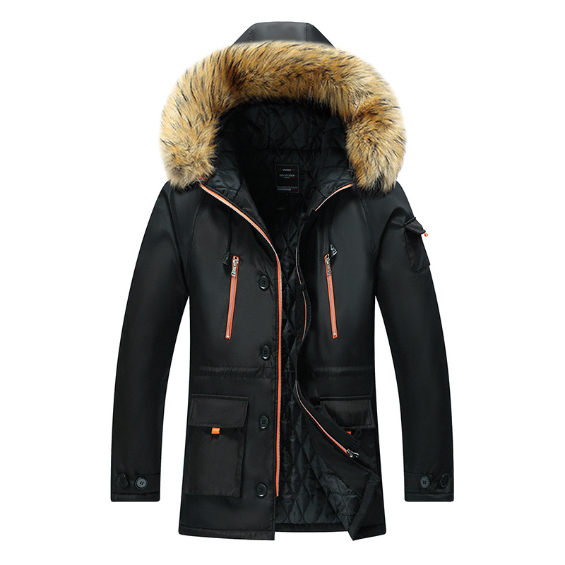 Muški pamučni kaput s kapuljačom, casual stil, dugačak kroj, prednji zip, višestruki džepovi