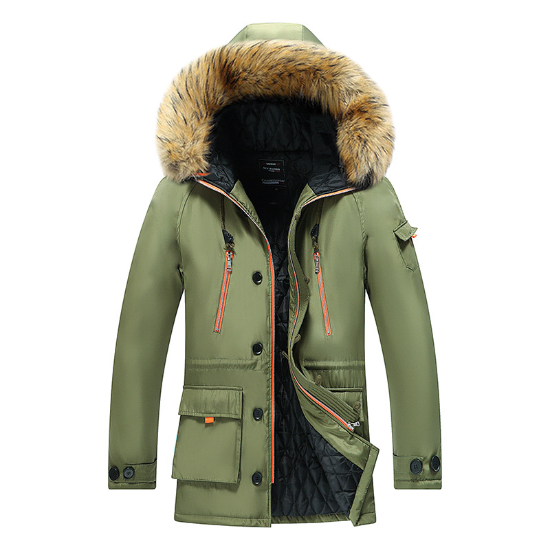 Muški pamučni kaput s kapuljačom, casual stil, dugačak kroj, prednji zip, višestruki džepovi