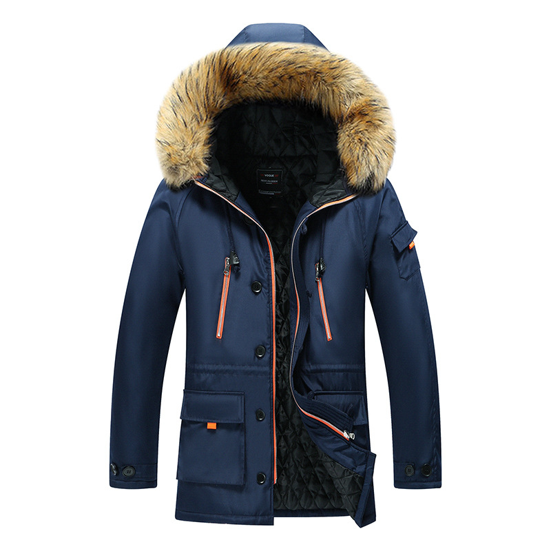 Muški pamučni kaput s kapuljačom, casual stil, dugačak kroj, prednji zip, višestruki džepovi