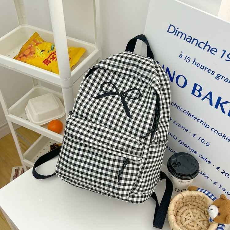 Školska ruksak za djevojčice s kariranim uzorkom i mašnicom (zip zatvaranje; poliester podstava; džep za prijenosno računalo; trodimenzionalni vanjski dio; unutarnji džep)