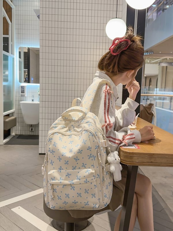Ženski ruksak Mori u japanskom stilu za djevojke, svježi cvjetni dizajn, najlon, zatvarač, laminirana unutarnja džep, podstava od poliestera, prozračan, za svakodnevnu upotrebu (Zima 2025)