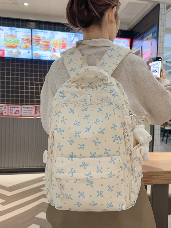 Ženski ruksak Mori u japanskom stilu za djevojke, svježi cvjetni dizajn, najlon, zatvarač, laminirana unutarnja džep, podstava od poliestera, prozračan, za svakodnevnu upotrebu (Zima 2025)