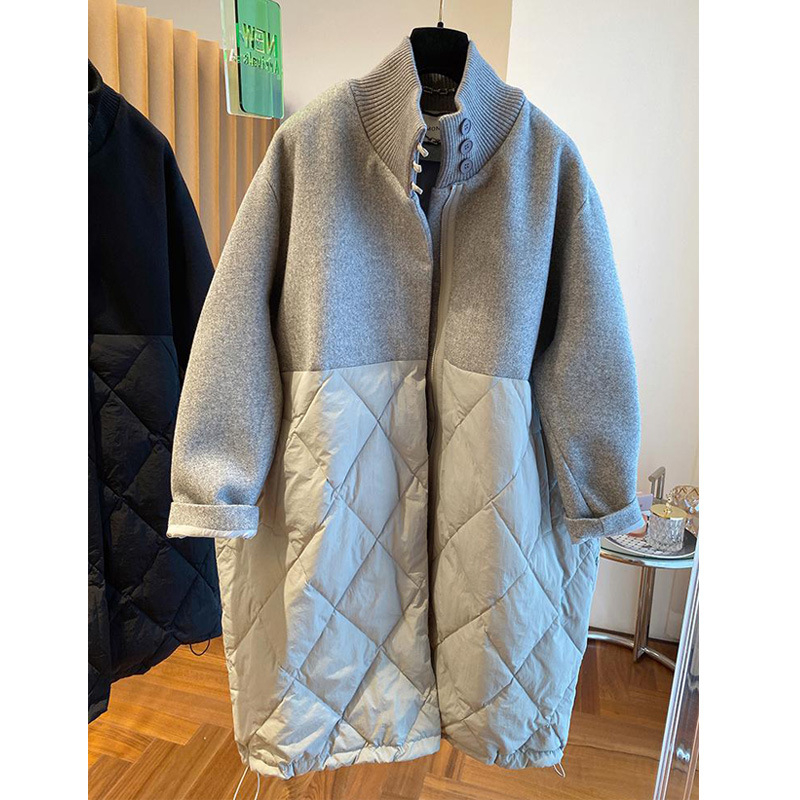 Дамско памучно подплатено яке със стояща яка и цип, средна дължина, модел за съчетаване на цветовете