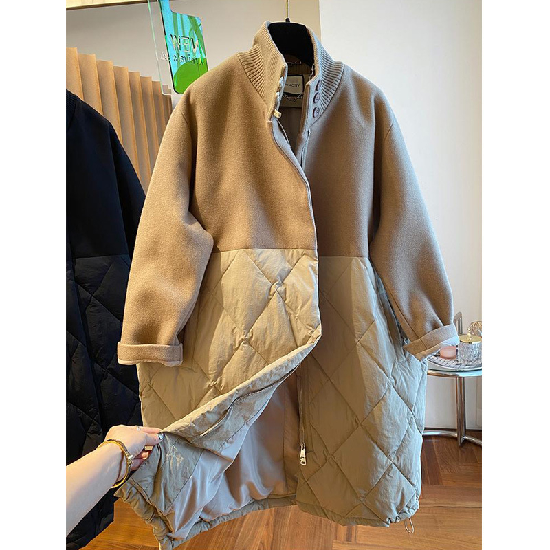 Дамско памучно подплатено яке със стояща яка и цип, средна дължина, модел за съчетаване на цветовете