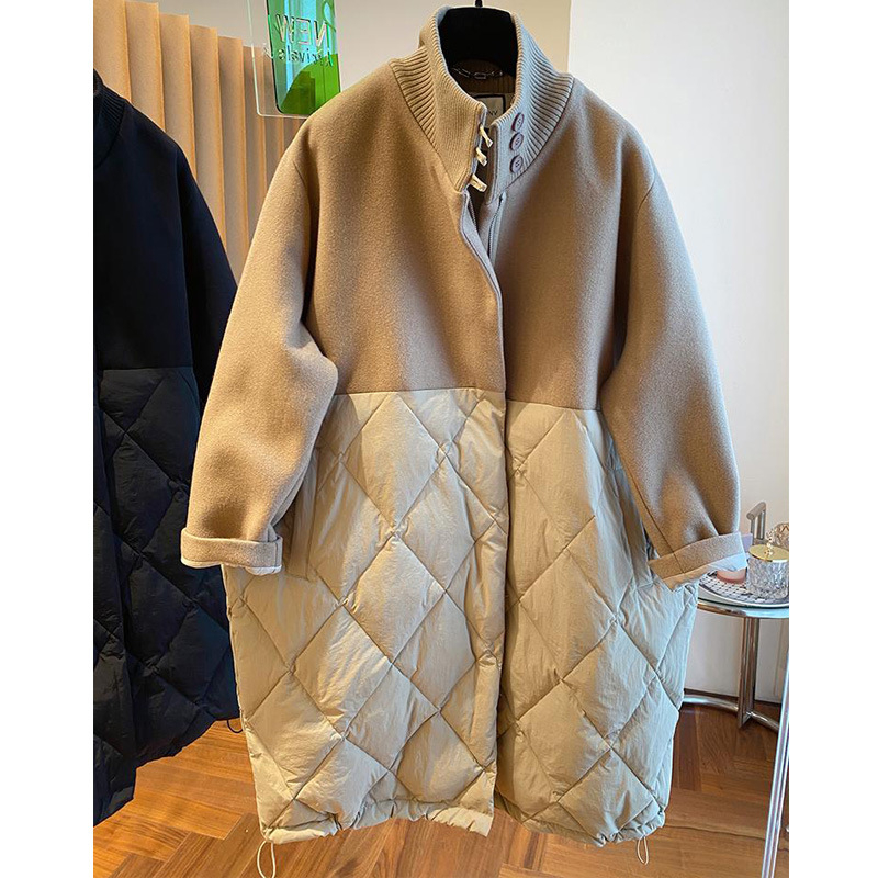 Дамско памучно подплатено яке със стояща яка и цип, средна дължина, модел за съчетаване на цветовете