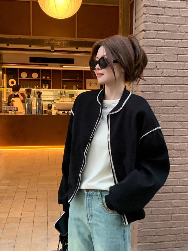 Ženski baseball kardigan jakna s motivom pšenice, retro casual stil, dugi rukavi, baseball ovratnik, proljeće 2025