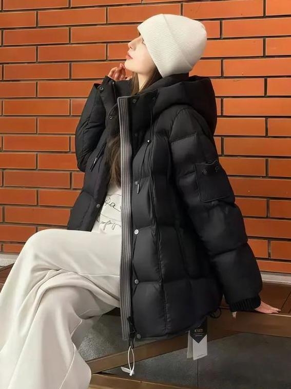 Ženska pamučna jakna s kapuljom, zatvaračem, širokim krojem, elegantan casual stil