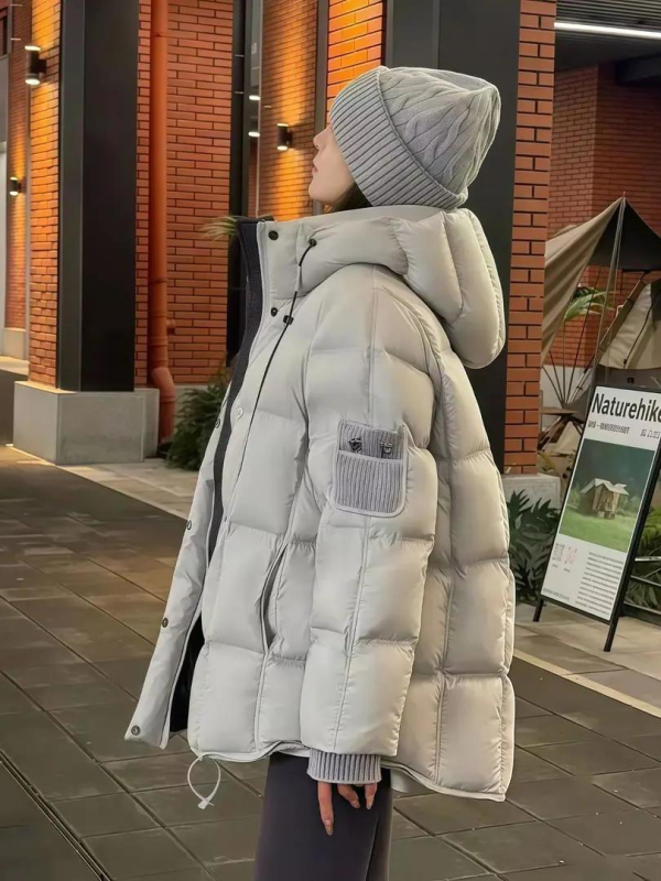 Ženska pamučna jakna s kapuljom, zatvaračem, širokim krojem, elegantan casual stil