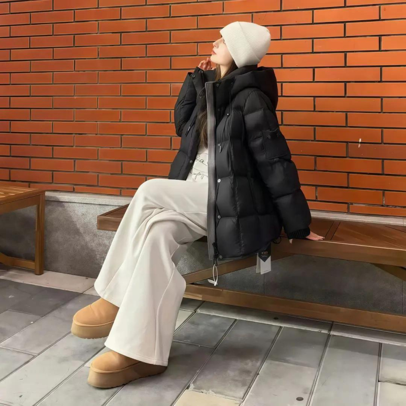 Ženska pamučna jakna s kapuljom, zatvaračem, širokim krojem, elegantan casual stil