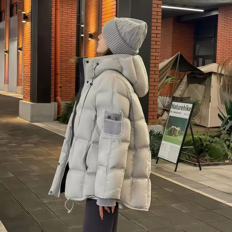 Ženska pamučna jakna s kapuljom, zatvaračem, širokim krojem, elegantan casual stil