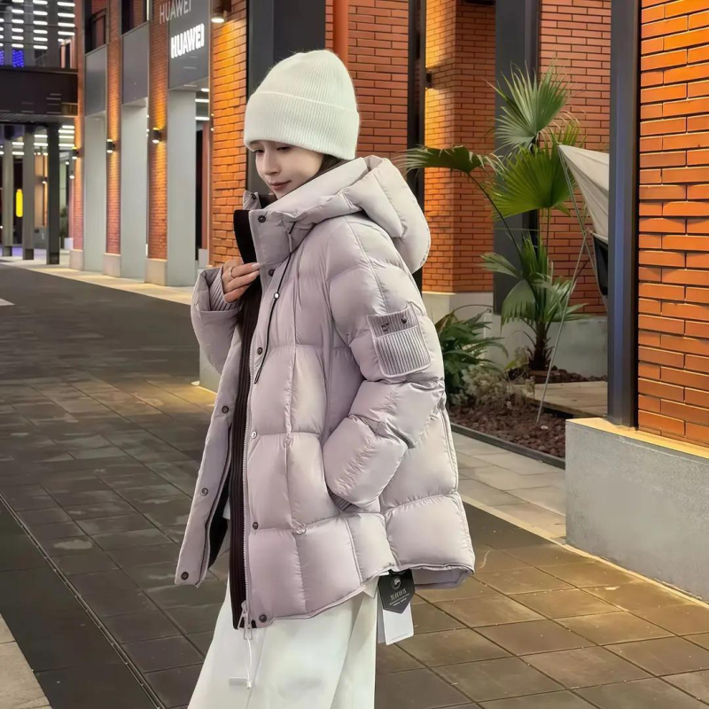 Ženska pamučna jakna s kapuljom, zatvaračem, širokim krojem, elegantan casual stil