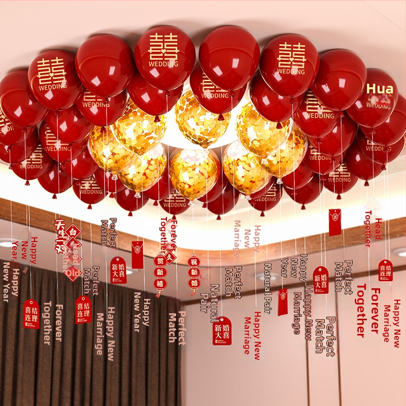 Esküvői léggömb szett alumíniumfóliából, kör alakú formájú balonokkal és a Double Happiness felirattal (Brand: Other; Balloon type: Toy balloon; Shape: Round; Material: Aluminum foil)