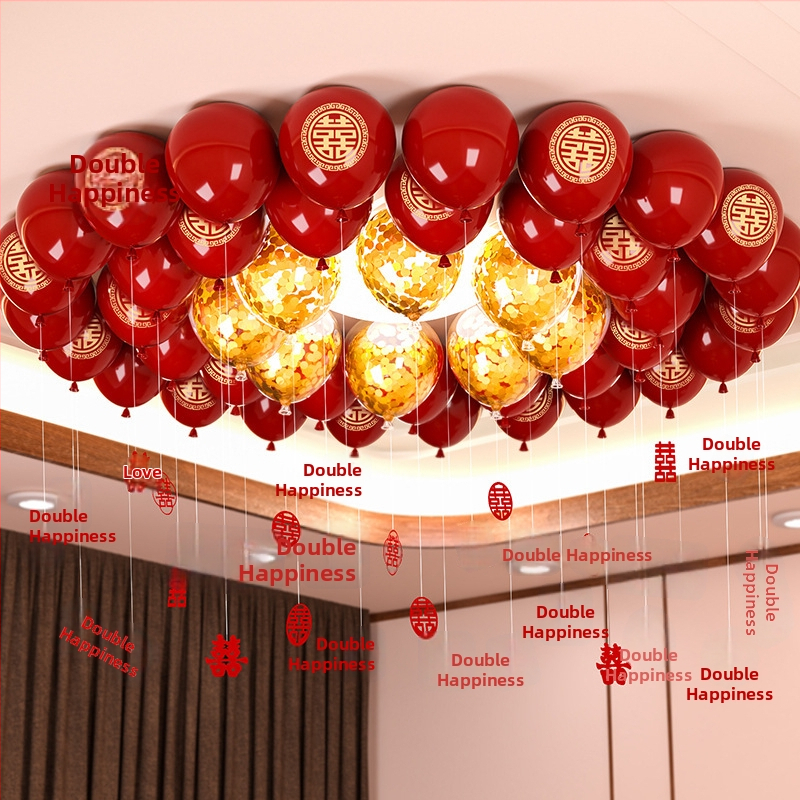 Esküvői léggömb szett alumíniumfóliából, kör alakú formájú balonokkal és a Double Happiness felirattal (Brand: Other; Balloon type: Toy balloon; Shape: Round; Material: Aluminum foil)