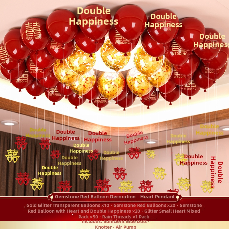 Esküvői léggömb szett alumíniumfóliából, kör alakú formájú balonokkal és a Double Happiness felirattal (Brand: Other; Balloon type: Toy balloon; Shape: Round; Material: Aluminum foil)