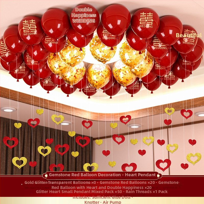 Esküvői léggömb szett alumíniumfóliából, kör alakú formájú balonokkal és a Double Happiness felirattal (Brand: Other; Balloon type: Toy balloon; Shape: Round; Material: Aluminum foil)