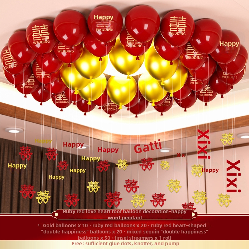 Esküvői léggömb szett alumíniumfóliából, kör alakú formájú balonokkal és a Double Happiness felirattal (Brand: Other; Balloon type: Toy balloon; Shape: Round; Material: Aluminum foil)