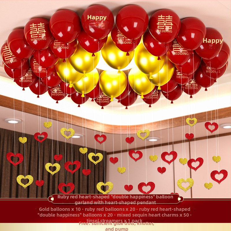 Esküvői léggömb szett alumíniumfóliából, kör alakú formájú balonokkal és a Double Happiness felirattal (Brand: Other; Balloon type: Toy balloon; Shape: Round; Material: Aluminum foil)