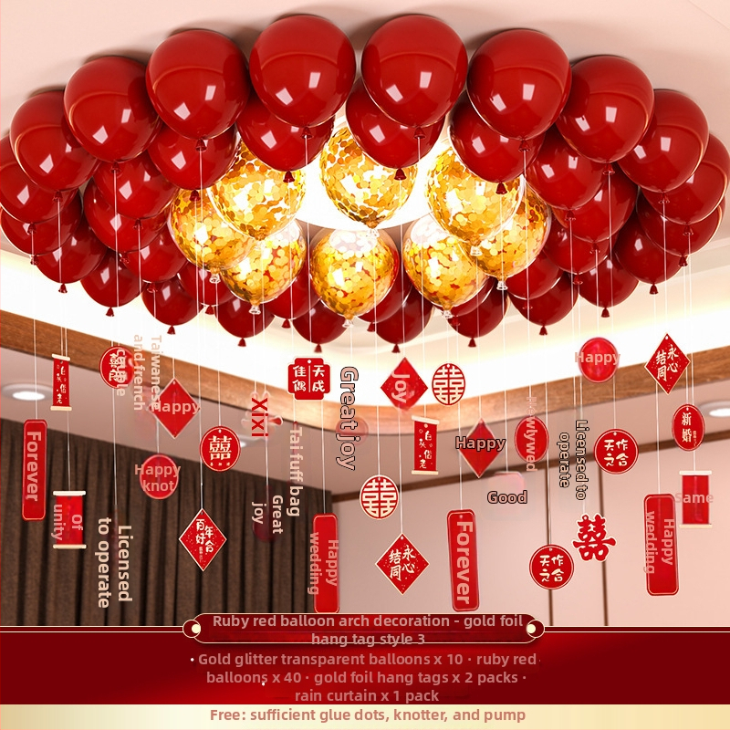 Esküvői léggömb szett alumíniumfóliából, kör alakú formájú balonokkal és a Double Happiness felirattal (Brand: Other; Balloon type: Toy balloon; Shape: Round; Material: Aluminum foil)