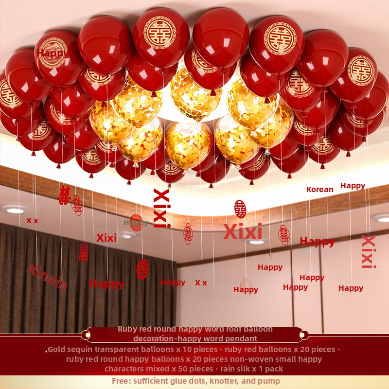 Esküvői léggömb szett alumíniumfóliából, kör alakú formájú balonokkal és a Double Happiness felirattal (Brand: Other; Balloon type: Toy balloon; Shape: Round; Material: Aluminum foil)