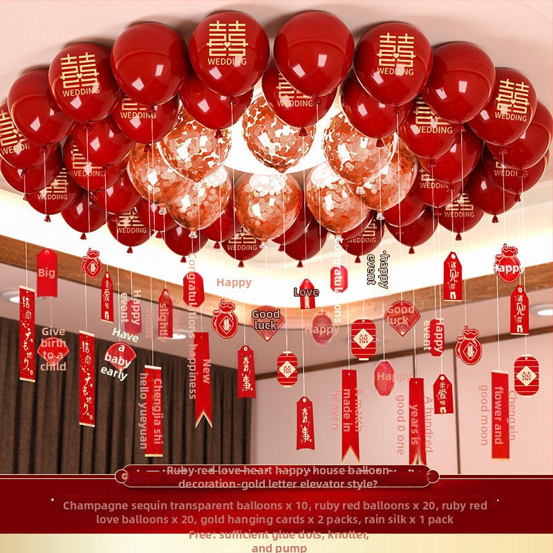 Esküvői léggömb szett alumíniumfóliából, kör alakú formájú balonokkal és a Double Happiness felirattal (Brand: Other; Balloon type: Toy balloon; Shape: Round; Material: Aluminum foil)