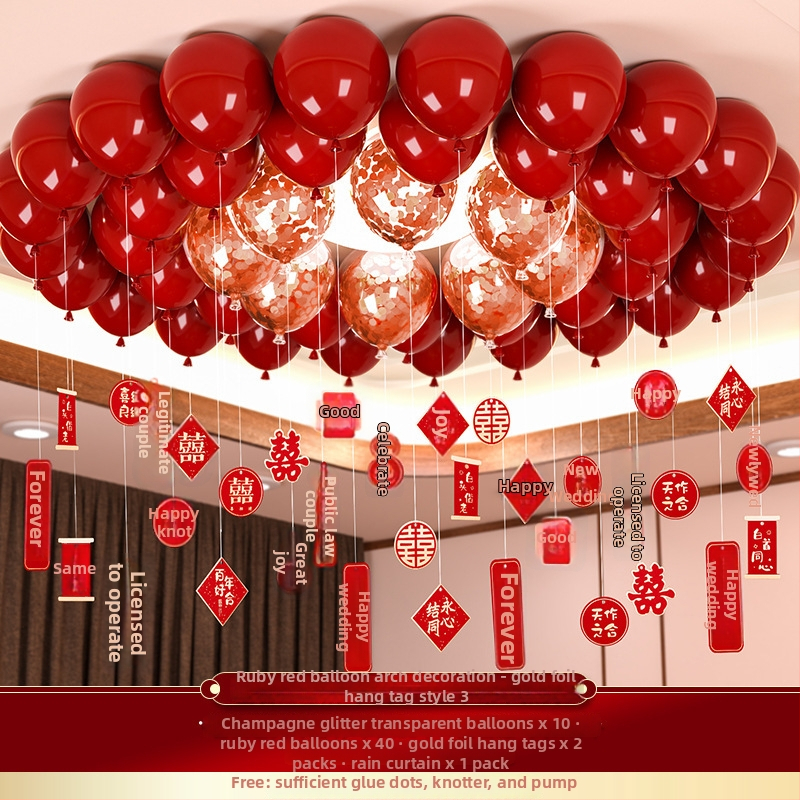 Esküvői léggömb szett alumíniumfóliából, kör alakú formájú balonokkal és a Double Happiness felirattal (Brand: Other; Balloon type: Toy balloon; Shape: Round; Material: Aluminum foil)