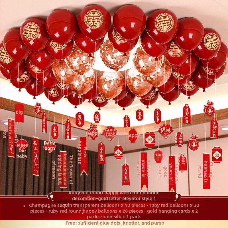 Esküvői léggömb szett alumíniumfóliából, kör alakú formájú balonokkal és a Double Happiness felirattal (Brand: Other; Balloon type: Toy balloon; Shape: Round; Material: Aluminum foil)