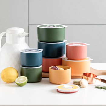 Keramička kutija za ručak, mikrovalna, okrugla, dvostruka, zatvorena, 301–500 ml