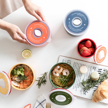 Keramička kutija za ručak, mikrovalna, okrugla, dvostruka, zatvorena, 301–500 ml