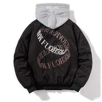 Férfi repülődzseki betűkkel hímzett, koreai stílusú, elülső cipzár, álló gallér, vastagított pamut-poliészter bélés