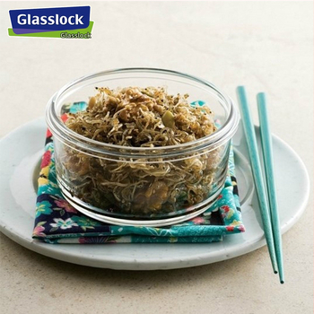 GlassLock okrugla kutija za ručak, mikrovalna kompatibilna, staklo otporno na toplinu, 800–1000 ml
