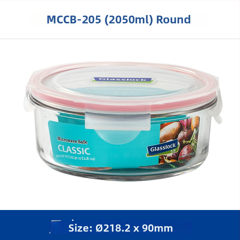 GlassLock okrugla kutija za ručak, mikrovalna kompatibilna, staklo otporno na toplinu, 800–1000 ml