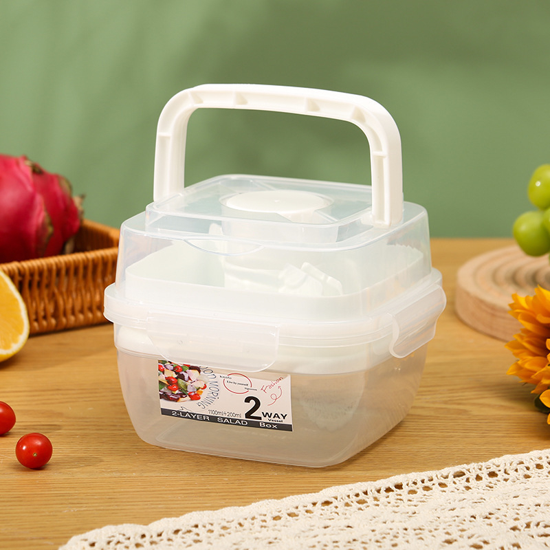 Dvostruka kutija za obrok sa salatom, prikladna za mikrovalnu, prehrambeni PP, 800–1000 ml
