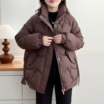 Дамско късо памучно яке с пухово пълнеж, качулка, цип, зима 2025, елегантен градски стил