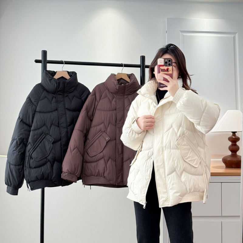 Дамско късо памучно яке с пухово пълнеж, качулка, цип, зима 2025, елегантен градски стил