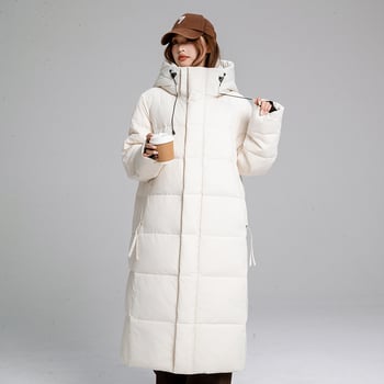 Pamučni kaput s kapuljom, dugačak kroj, korejski stil, punilo od pamuka