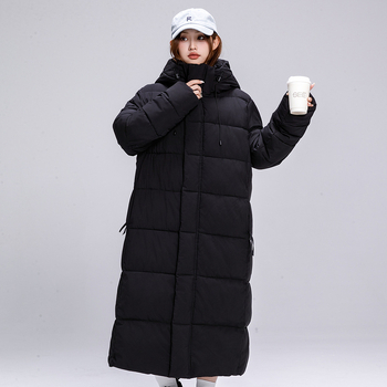 Pamučni kaput s kapuljom, dugačak kroj, korejski stil, punilo od pamuka