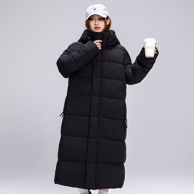 Pamučni kaput s kapuljom, dugačak kroj, korejski stil, punilo od pamuka