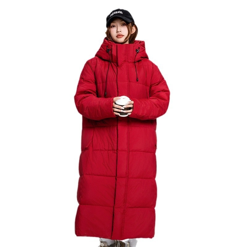 Pamučni kaput s kapuljom, dugačak kroj, korejski stil, punilo od pamuka