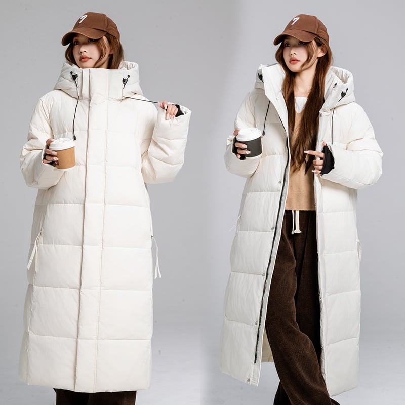 Pamučni kaput s kapuljom, dugačak kroj, korejski stil, punilo od pamuka
