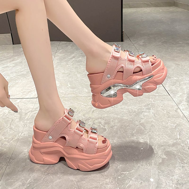 Ženske sandale na platformi, okrugli nos, mrežasti gornji dio, ležerni stil, ljeto 2023
