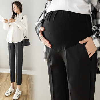 Hlače za trudnoću cropped straight, podrška za trbuh, labav kroj; 65% pamuk, poliester