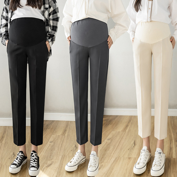 Hlače za trudnoću cropped straight, podrška za trbuh, labav kroj; 65% pamuk, poliester