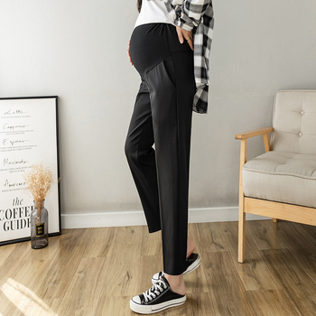 Hlače za trudnoću cropped straight, podrška za trbuh, labav kroj; 65% pamuk, poliester