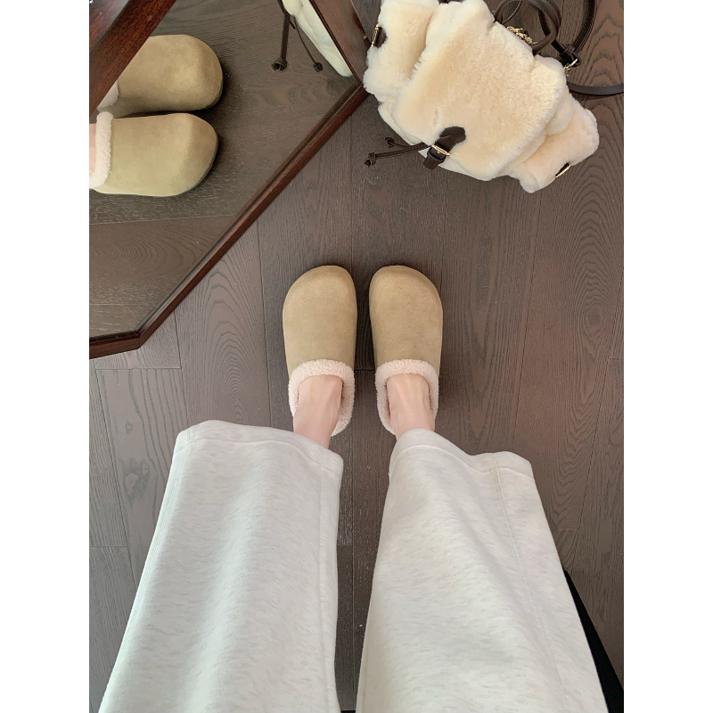 Ženske Birkenstock stil papuče s kožnim gornjim dijelom, 6 cm povećanje visine, pliš unutrašnjost, slip-on s okruglim vrhom, gumeni potplat (Gornji dio: koža; Unutrašnjost: pliš; Potplat: guma; Oblik vrha: okrugli; Povećanje visine: 6 cm)