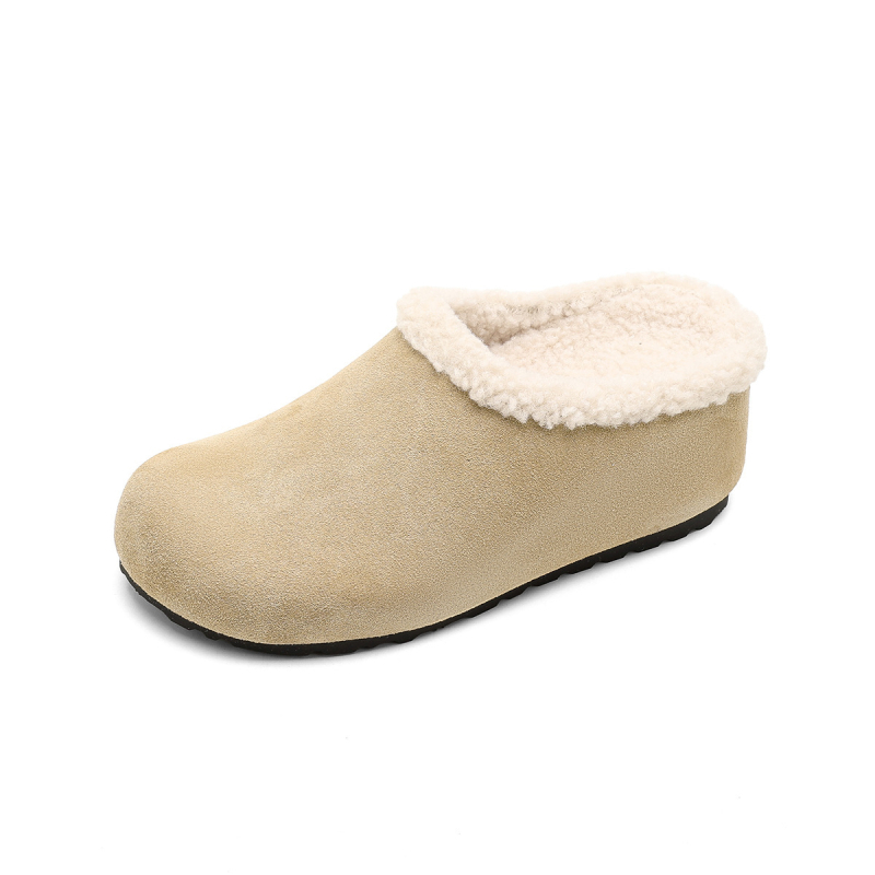Ženske Birkenstock stil papuče s kožnim gornjim dijelom, 6 cm povećanje visine, pliš unutrašnjost, slip-on s okruglim vrhom, gumeni potplat (Gornji dio: koža; Unutrašnjost: pliš; Potplat: guma; Oblik vrha: okrugli; Povećanje visine: 6 cm)