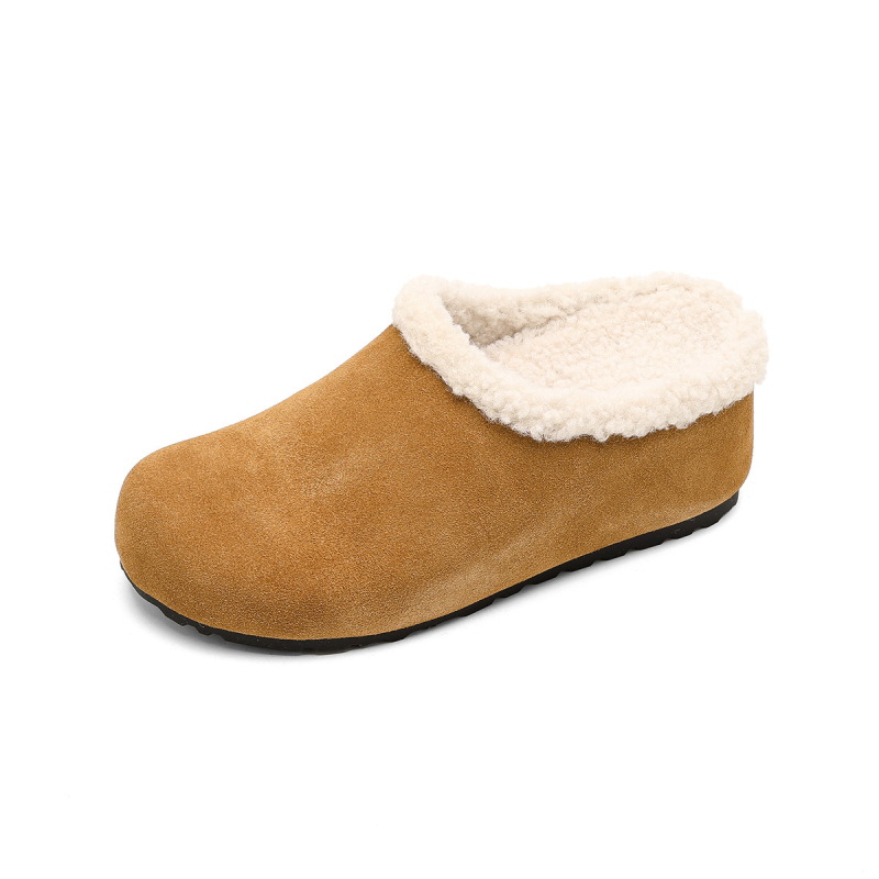 Ženske Birkenstock stil papuče s kožnim gornjim dijelom, 6 cm povećanje visine, pliš unutrašnjost, slip-on s okruglim vrhom, gumeni potplat (Gornji dio: koža; Unutrašnjost: pliš; Potplat: guma; Oblik vrha: okrugli; Povećanje visine: 6 cm)