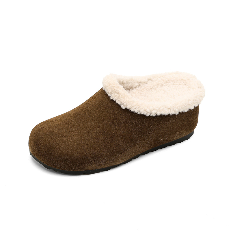 Ženske Birkenstock stil papuče s kožnim gornjim dijelom, 6 cm povećanje visine, pliš unutrašnjost, slip-on s okruglim vrhom, gumeni potplat (Gornji dio: koža; Unutrašnjost: pliš; Potplat: guma; Oblik vrha: okrugli; Povećanje visine: 6 cm)