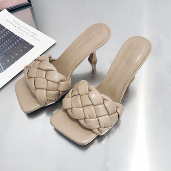 Stiletto sandale s kvadratnim nosom, PU gornji dio i PU potplat, tanak pet 6-8 cm