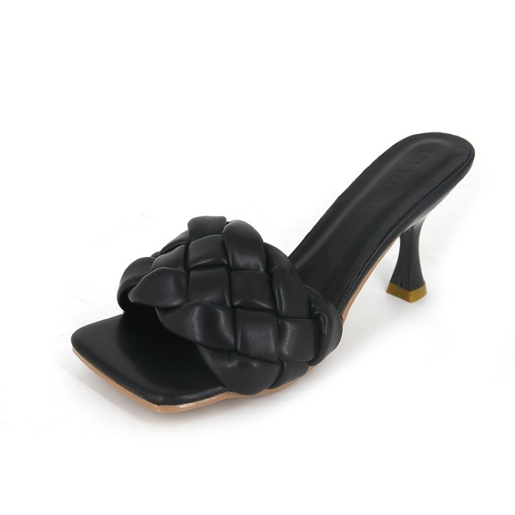 Stiletto sandale s kvadratnim nosom, PU gornji dio i PU potplat, tanak pet 6-8 cm