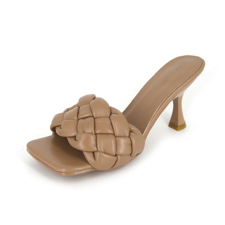 Stiletto sandale s kvadratnim nosom, PU gornji dio i PU potplat, tanak pet 6-8 cm